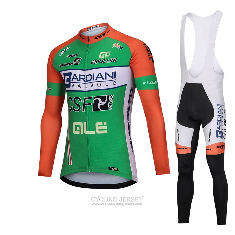 2018 Cycling Jersey Bardiani Csf Green Long Sleeve and Bib Tight